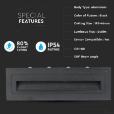 SVJETLO ZA STEPENICE 6W LED CRNO 4000K