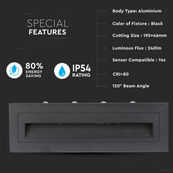 SVJETLO ZA STEPENICE 6W LED CRNO 4000K