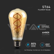 LED ŽARULJA -5W E27 FILAMENT-JANTAR ST64 2200 K DIMABILNA