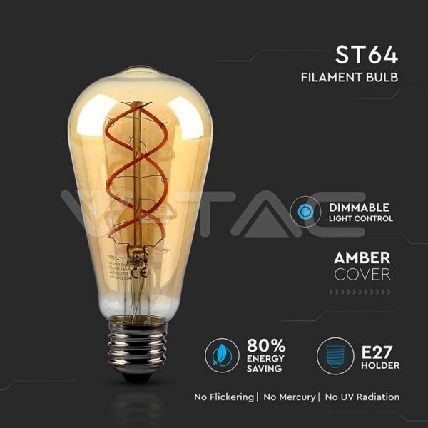 LED ŽARULJA -5W E27 FILAMENT-JANTAR ST64 2200 K DIMABILNA