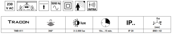 SENZOR KRETANJA ZA STROP,BIJELI 230V, 50 Hz, 360°, 1-6 m, 10 s-15 min, 3-2000lux, IP20
