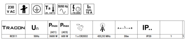 UTIČNICA S DALJINSKIM 230VAC, 50Hz, 3600W, IP20, 433,92MHz