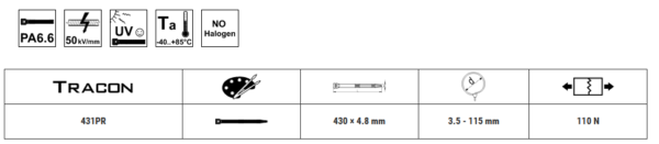 KABELSKA VEZICA,OBIČNA,CRNA 430×4.8mm, D=3,5-115mm, PA6.6