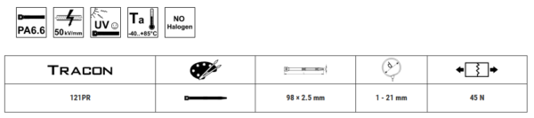 KABELSKA VEZICA,OBIČNA,CRNA 98×2.5mm, D=1-21mm, PA6.6