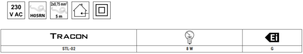 MONTERSKA SVJETILJKA S FLUOCIJEVI 230V, 50Hz, 8W, 5m, 2×0,75mm2, H05RN, EEI=G