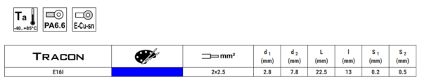 IZOLIRANA (PA6.6) DUPLA ZAVRŠNA PLAVA 2×2,5mm2, l=13mm
