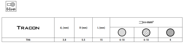 NEIZOLIRANA SPOJNA ČAHURA,POKOSITRENI EL.BAKAR 6mm2, (d1=3,8mm, L=15mm)