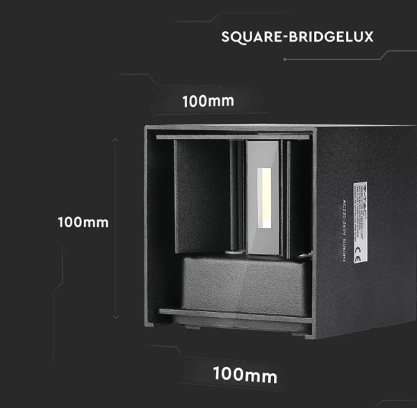 ZIDNA LAMPA 5W ČETVRTASTA BRIDGELUX ČIP 4000K  – IP65 – CRNA