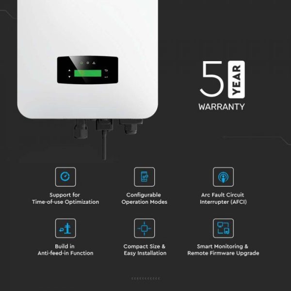 V-TAC Jednofazni hibridni fotonaponski pretvarač On-Grid/Off-Grid 6KW (6000W) IP65, CT, Smart Metar i spojni pribor