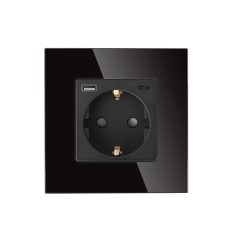 ELEKTRO SMART JEDNOSTRUKA EU UTIČNICA TIP F + PUNJAČ USB TIP A I USB TIP C 20W - CRNA